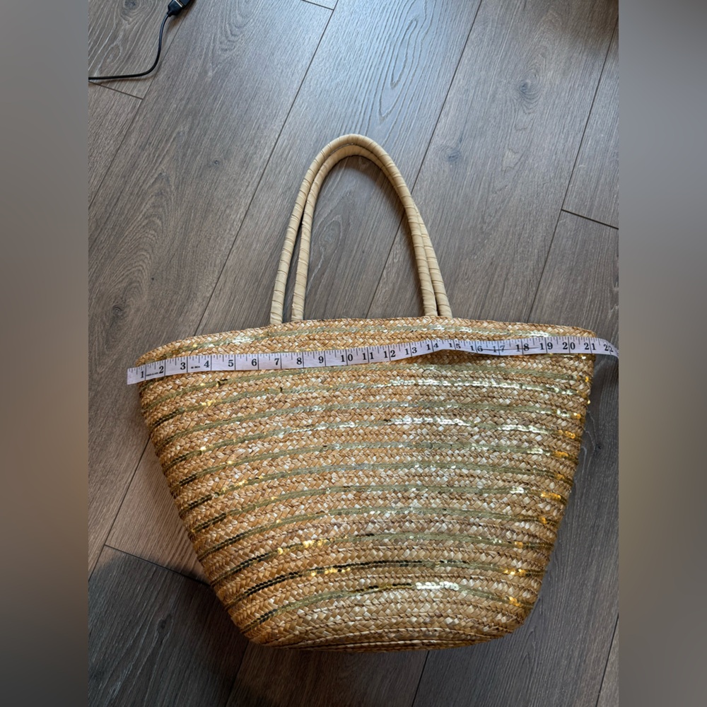 Cappelli Staw Summer Large Lined Tote Bag with Gold Sequins - Picture 9 of 15